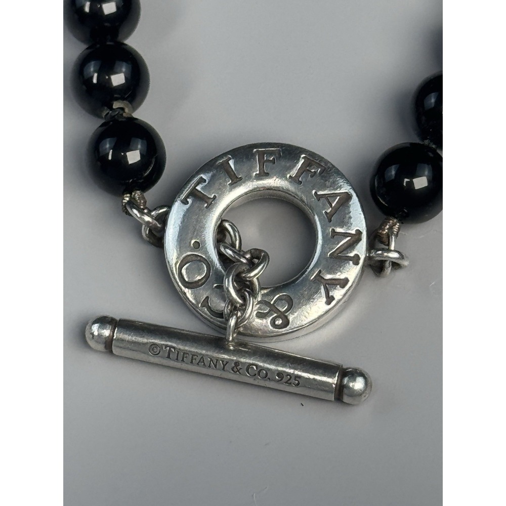 Tiffany & Co. Black Onyx 8mm Bead Sterling Silver Toggle Bracelet 8"